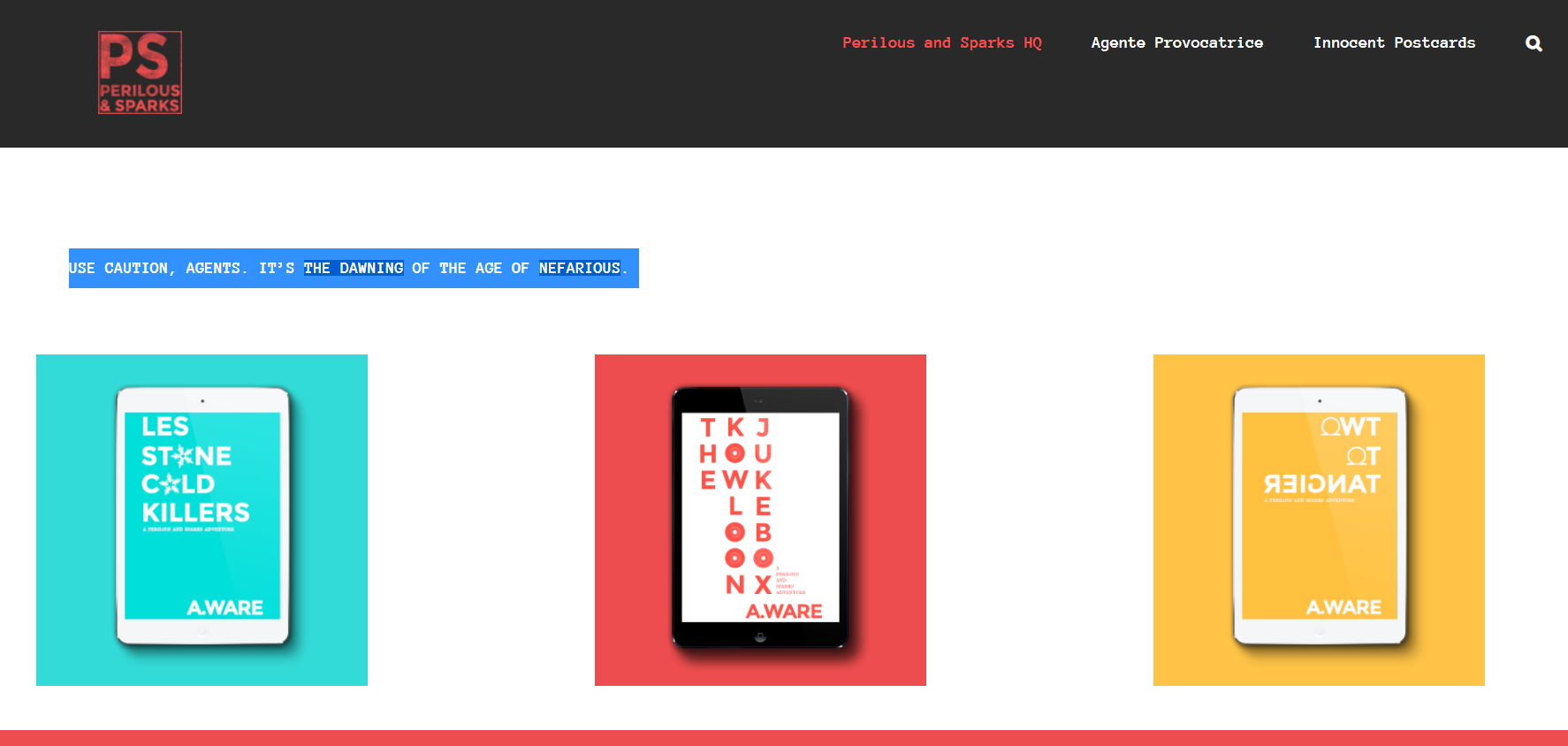 Image of Autumn the Copywriter's Perilous and Sparks website